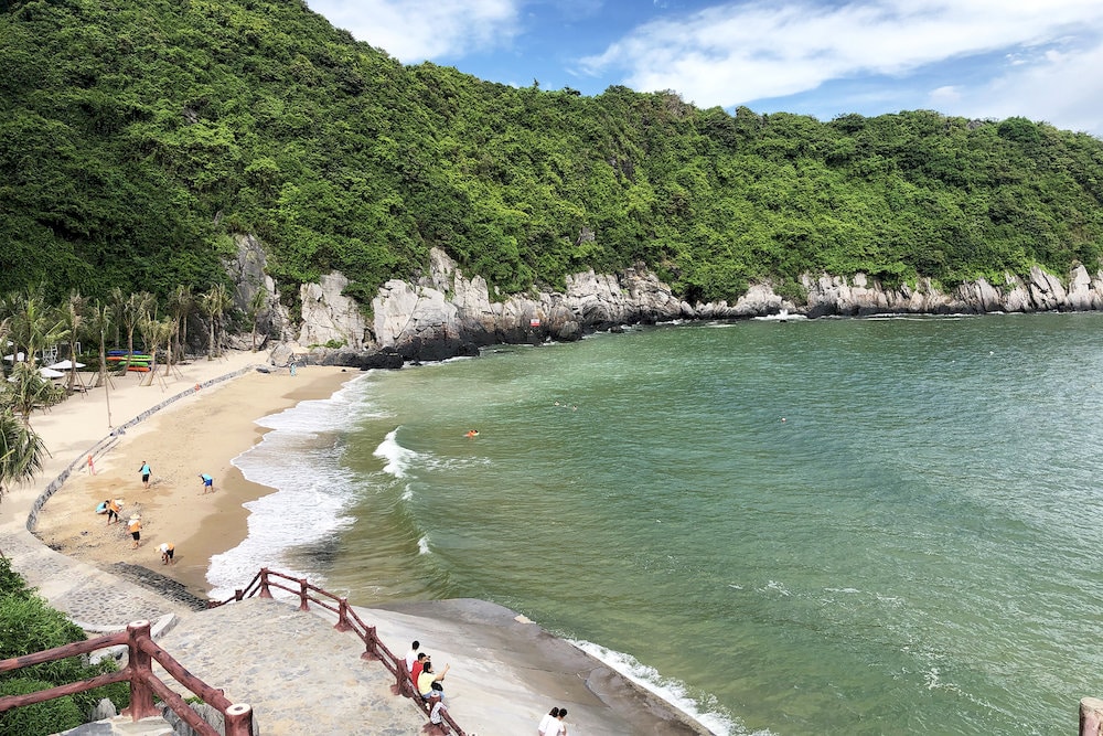 Cat Ba Island offers a serene escape, where gentle waves and lush green hills come together to create a peaceful and poetic atmosphere